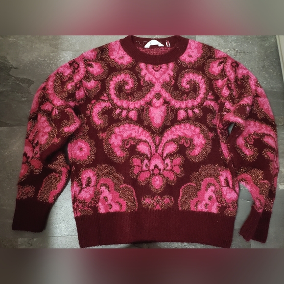 NAF NAF Paris Women's Pink, Burgundy. Metallic Touch. Knit Sweater. Size M. - Picture 3 of 10